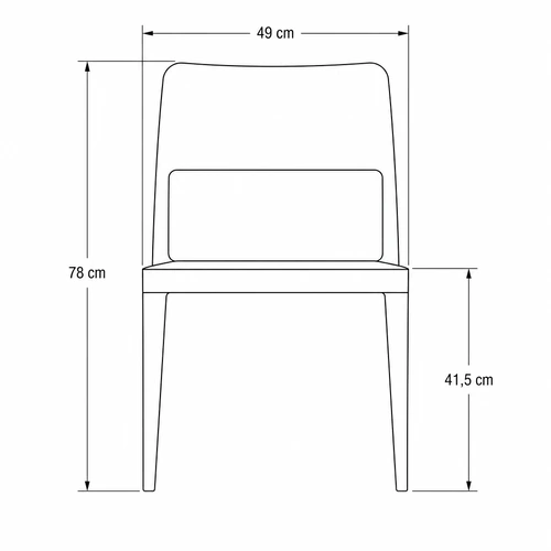Dibujo técnico de la Silla Minimax con medidas referenciales, vista frontal
