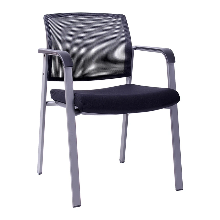 Silla de visita Mirror gris con respaldo de malla y estructura gris plata, vista tres cuartos - Prido