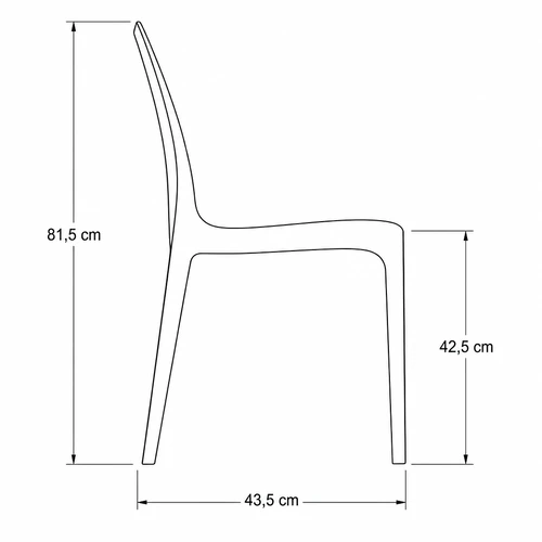 Dibujo técnico de la Silla Neo Monoblock con medidas, vista lateral
