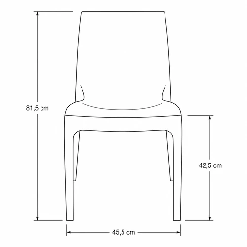 Dibujo técnico de la Silla Neo Monoblock con medidas, vista frontal