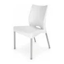 Silla de visita One color blanco con patas metálicas, vista en perspectiva