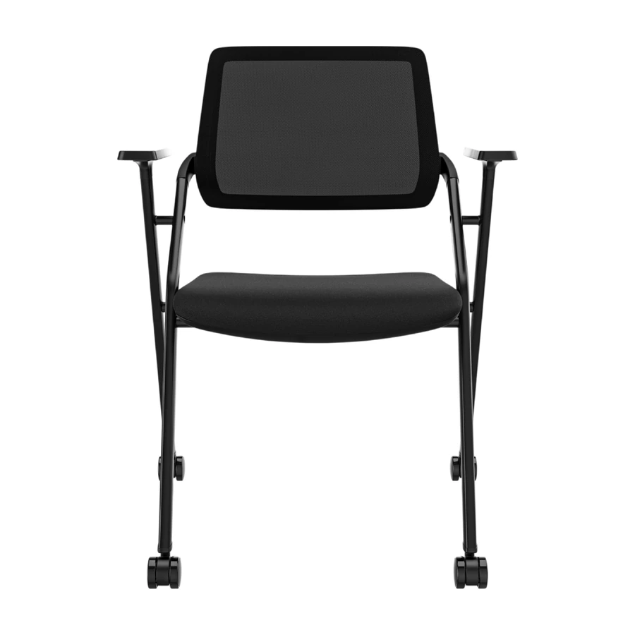 Silla universitaria U2 con respaldo de malla negra y asiento tapizado, vista frontal - Prido