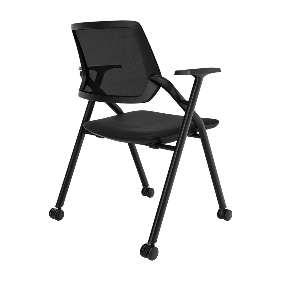 Silla universitaria U2 apilable con ruedas, vista tres cuartos trasera - Prido