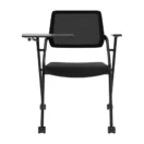 Silla universitaria U2 con paleta escritorio y asiento tapizado negro, vista frontal - Prido