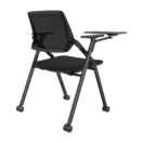 Silla universitaria U2 con paleta abatible apilable con ruedas, vista tres cuartos trasera - Prido