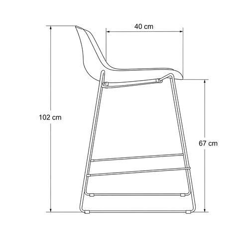 Dibujo técnico del Taburete Joga Medio con medidas, vista lateral
