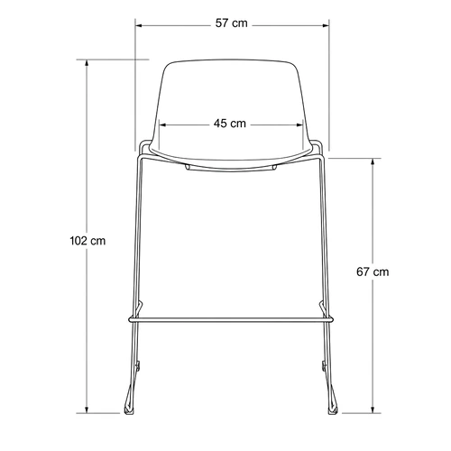 Dibujo técnico del Taburete Joga Medio con medidas, vista frontal
