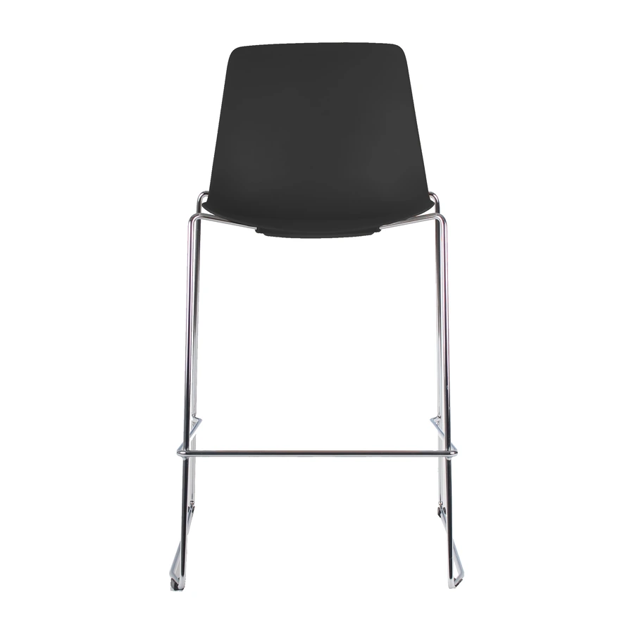 Taburete Joga negro con base de acero cromado, vista frontal