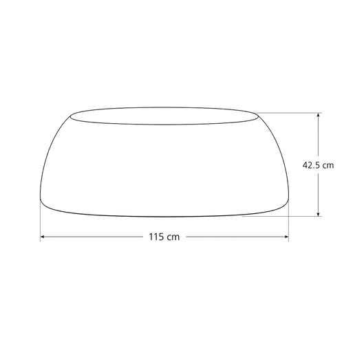Dibujo técnico del pouf Trufa Doble con medidas, vista frontal