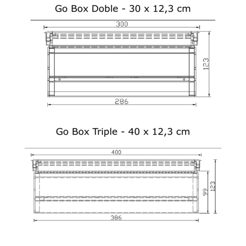 Medidas frontales del Go Box doble y triple