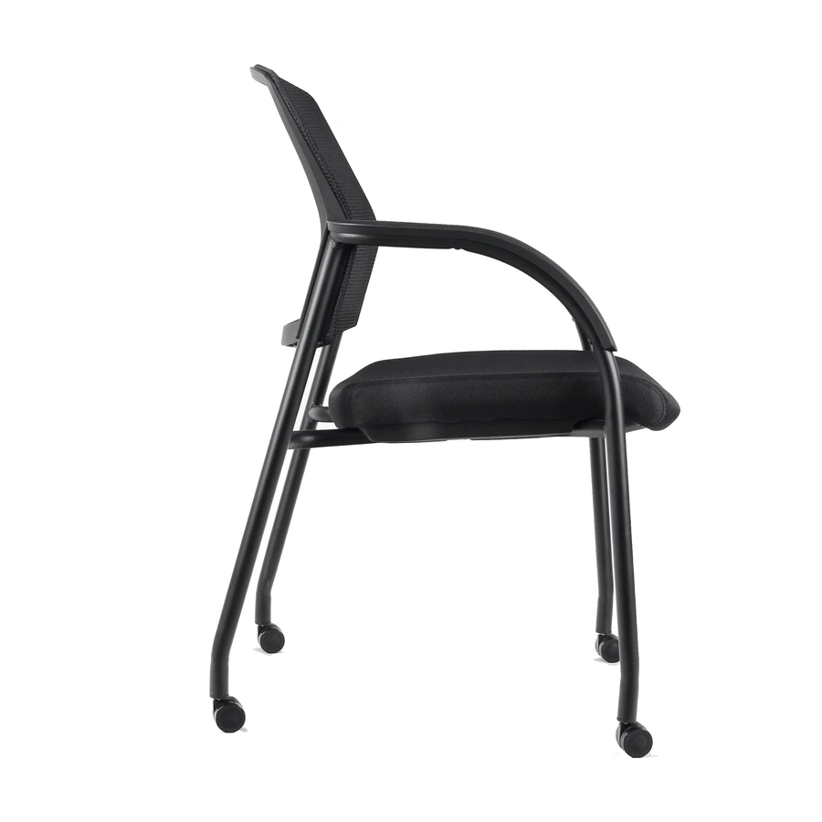 Silla de Visita Jazz vista lateral con estructura tubular de cuatro patas y ruedas