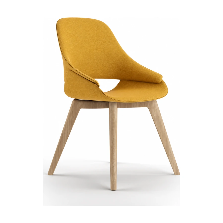 Silla de Visita Rio 4 Patas mostaza vista tres cuartos con patas de madera maciza