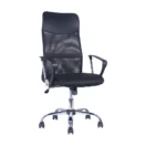Silla Sinfonia de escritorio con respaldo alto de malla negra, vista tres cuartos