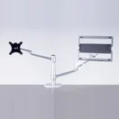 Soporte Atlas 3 para monitor y notebook con dos brazos articulados, color plateado