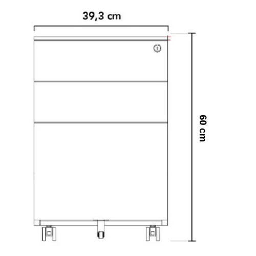 Dibujo técnico de la Cajonera Lira con medidas, vista frontal