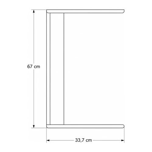 Dibujo técnico lateral de la mesa lateral Aqua con altura de 67 cm y profundidad de 33,7 cm