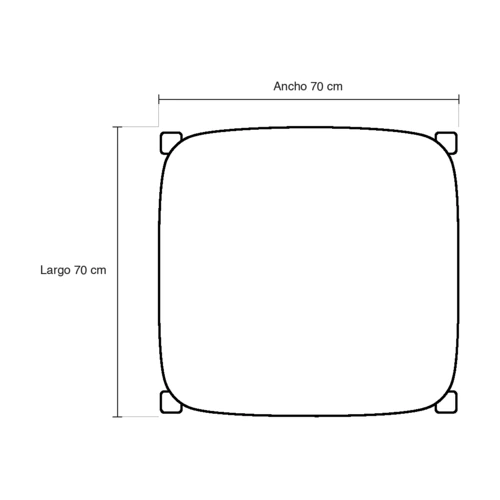 Dibujo técnico de la mesa Tito con medidas, vista en planta