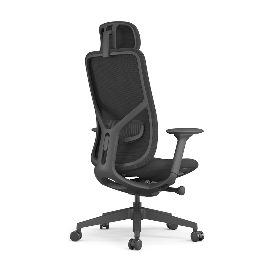 Silla Aura en perspectiva trasera, con soporte lumbar de TPE ajustable