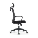 Silla Cleo vista lateral, con respaldo alto de malla y piston a gas de 120 mm