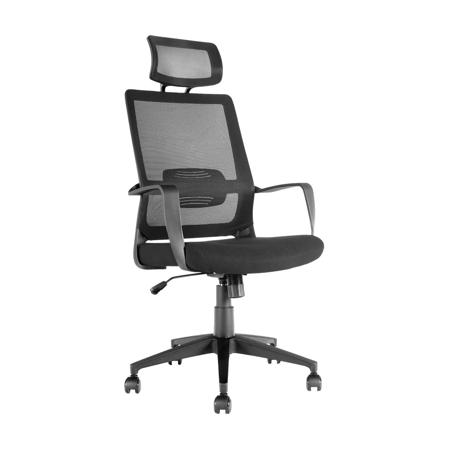Silla Cova en perspectiva, con asiento de espuma tapizado y base de nylon