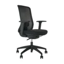Silla Dalia negra sin cabecero en tres cuartos, con respaldo de malla y soporte lumbar gris