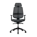 Silla ejecutiva G3 vista frontal, con respaldo alto de malla y apoyabrazos 3D