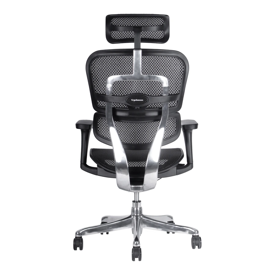 Silla ergonómica Ergohuman Fit negra, vista trasera del respaldo de malla