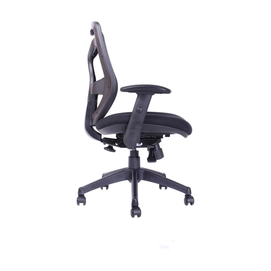 Silla Isa negra vista lateral, con mecanismo sincronico y piston a gas