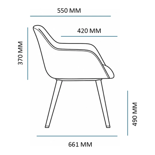 Dibujo técnico de la Silla Kahlo Pata Madera con medidas, vista lateral