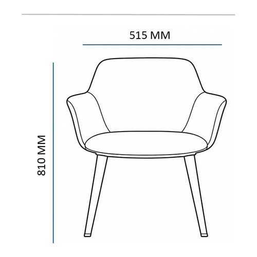 Dibujo técnico de la Silla Kahlo Pata Madera con medidas, vista frontal