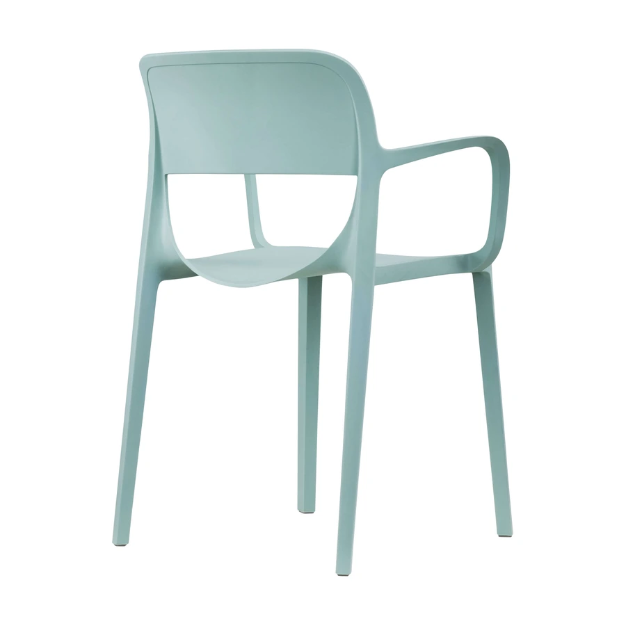 Silla de terraza Klint verde agua vista trasera, con estructura de una sola pieza