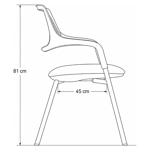 Dibujo tecnico lateral de la Silla Meta: altura total 81 cm y profundidad de asiento 45 cm