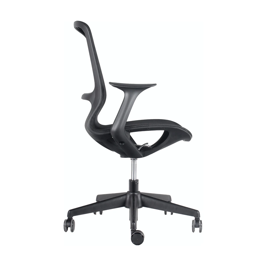 Silla Nori vista lateral, con brazos fijos en forma de ala y piston a gas de 120 mm