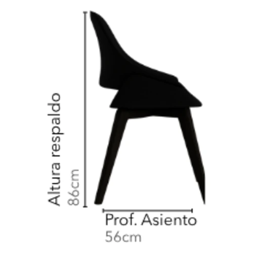 Dibujo tecnico lateral de la Silla Rio 4 Patas con altura de respaldo y profundidad de asiento