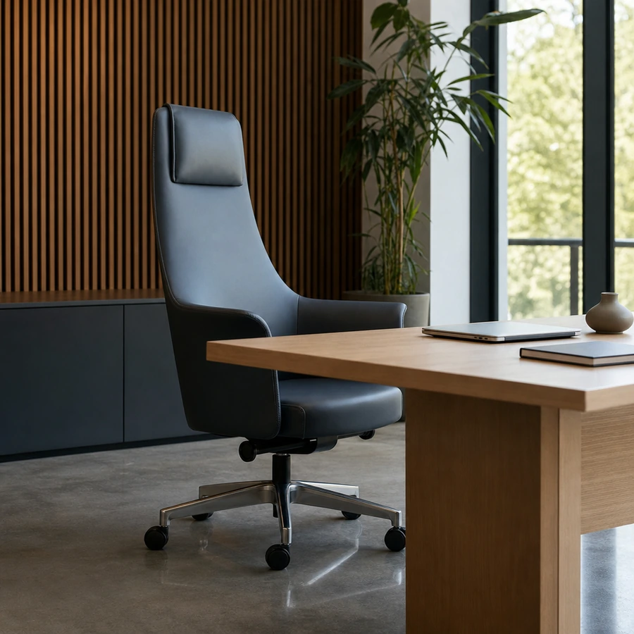Sillon Accord tras un escritorio de roble en una oficina ejecutiva de diseno