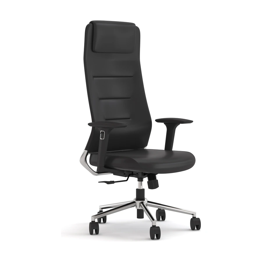 Sillon gerencial Argos negro en tres cuartos, tapizado en cuero PU con base cromada