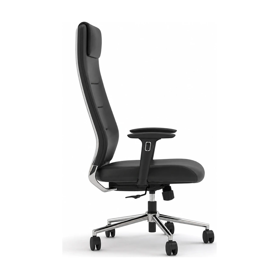 Sillon gerencial Argos vista lateral, con marco cromado y respaldo de 118 a 130 cm