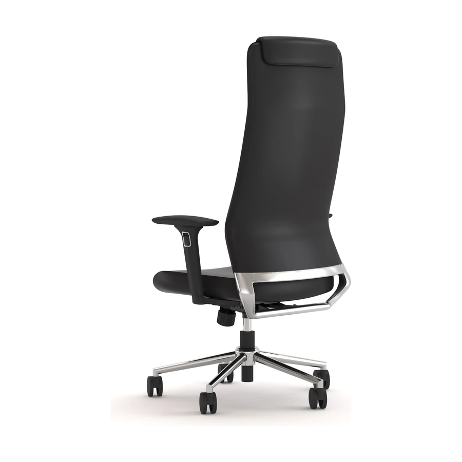 Sillon gerencial Argos vista trasera, con respaldo alto tapizado y estructura cromada