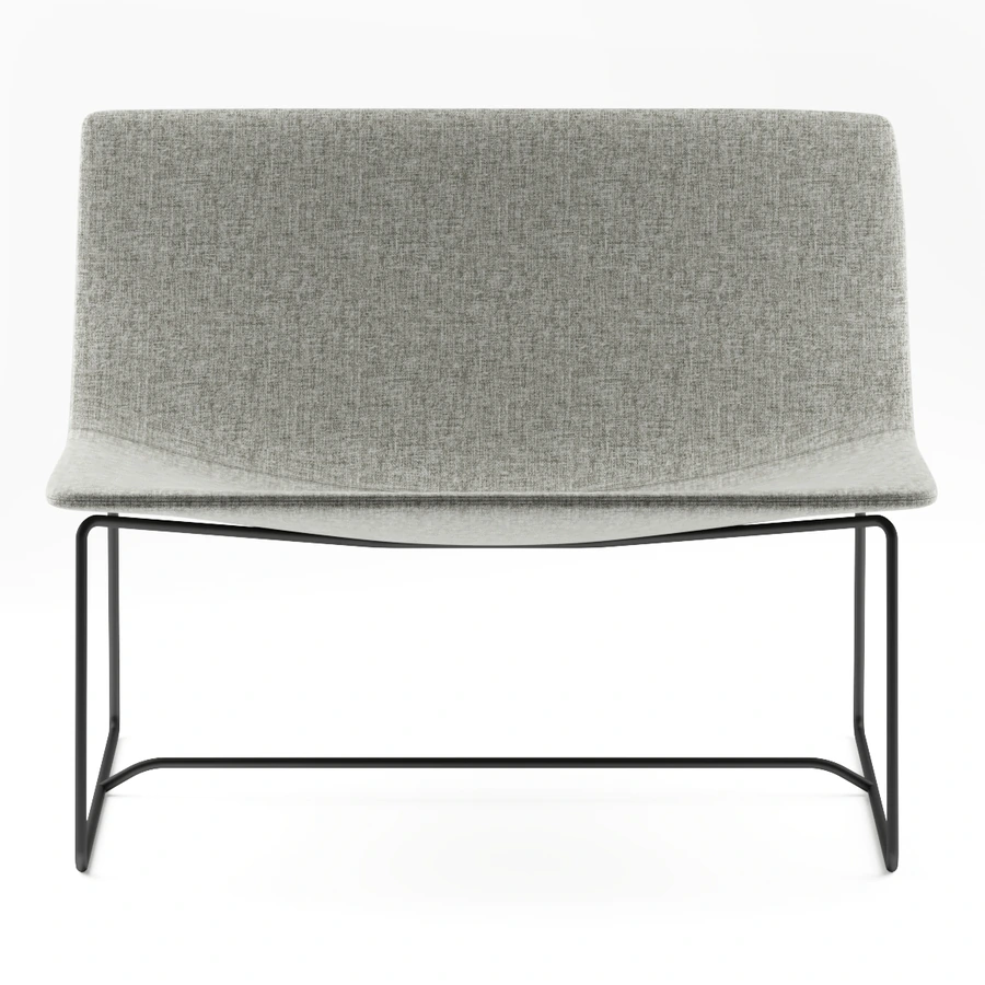 Sillón Sone gris, vista frontal con base de acero tipo hilo
