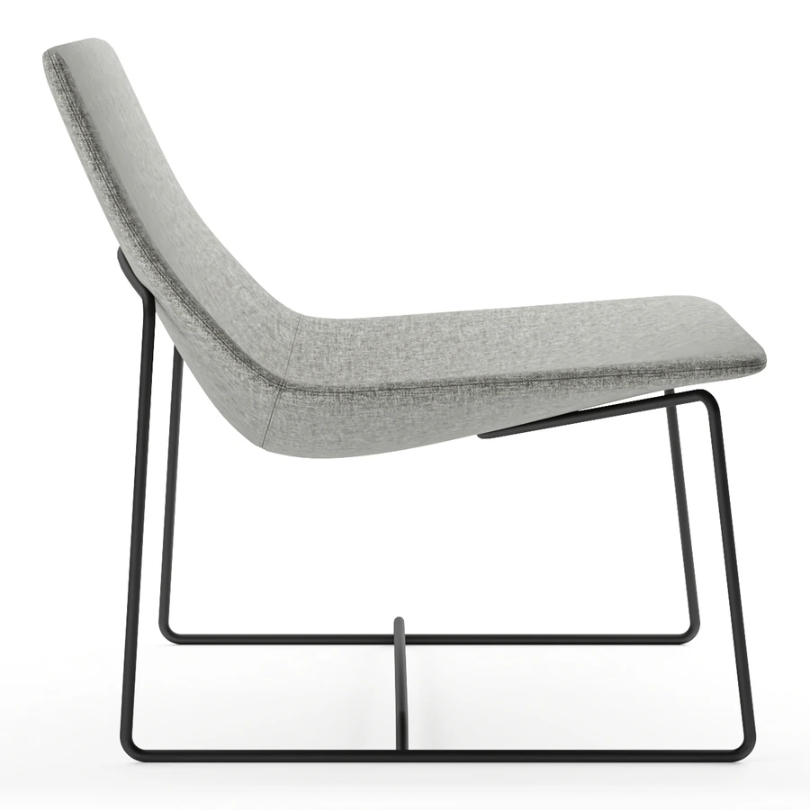 Sillón Sone gris, vista lateral con base de acero tipo hilo