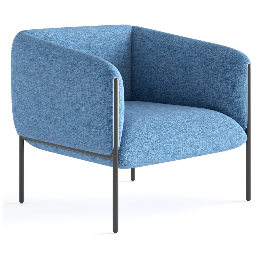 Sillón Alfa de un cuerpo color azul en tres cuartos, con asiento de espuma de alta densidad
