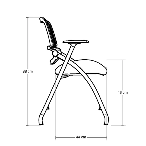 Dibujo técnico de la Silla de Visita Flex con medidas, vista lateral