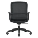 Silla Hilton negra vista trasera, con respaldo reclinable de malla y brazos fijos envolventes