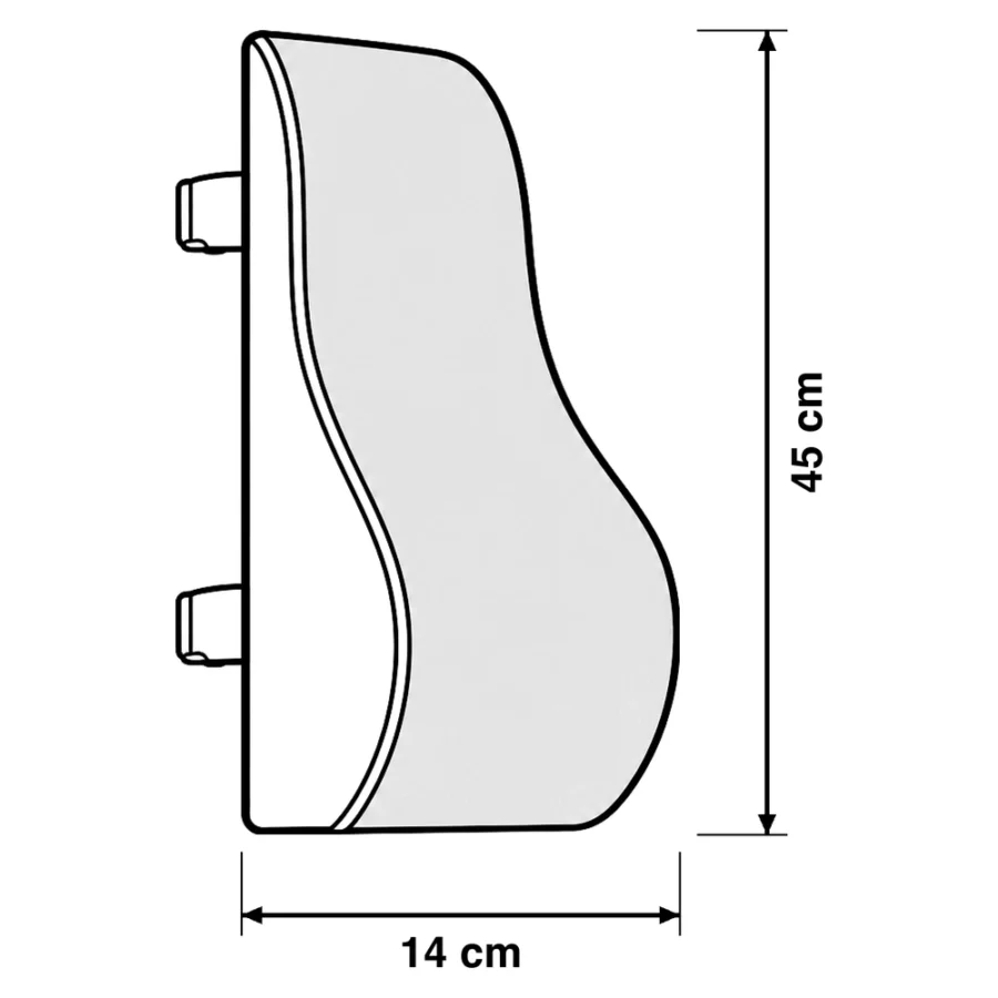 Dibujo técnico del Cojín Lumbar Ergonómico Memory Foam con medidas, vista lateral