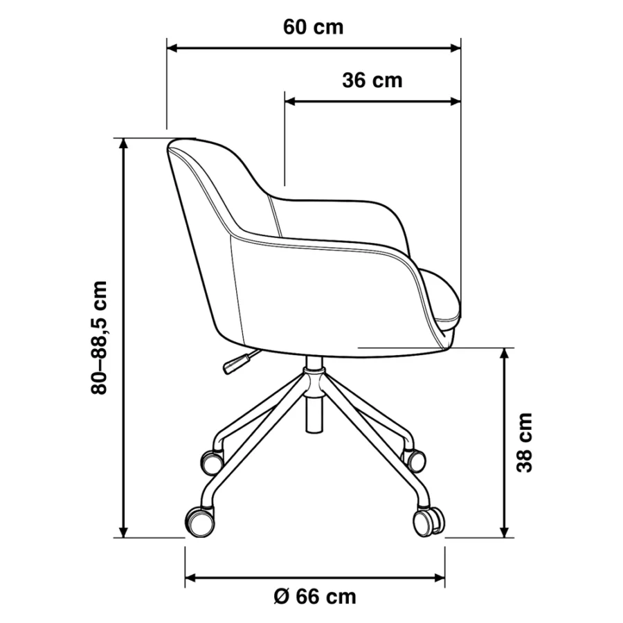 Dibujo técnico de la Poltrona Viena con medidas, vista lateral