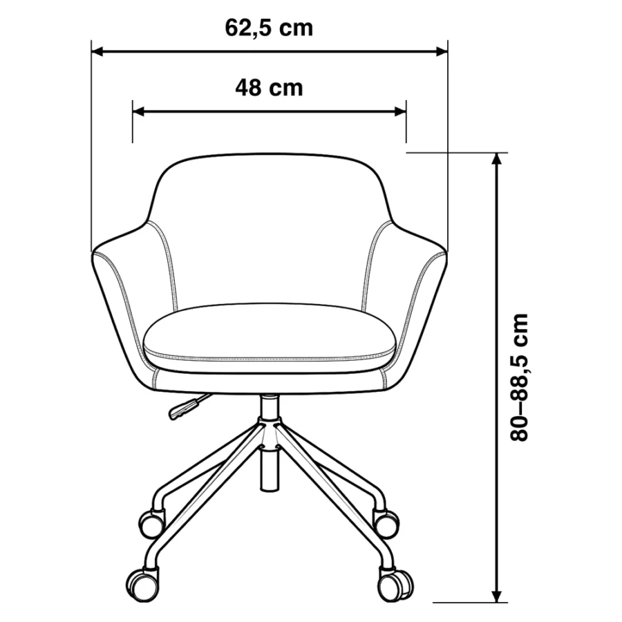 Dibujo técnico de la Poltrona Viena con medidas, vista frontal