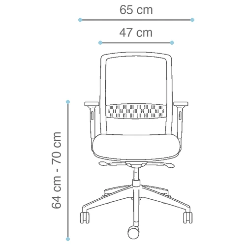 Dibujo técnico de la Silla Ejecutiva Big Boss con medidas, vista frontal