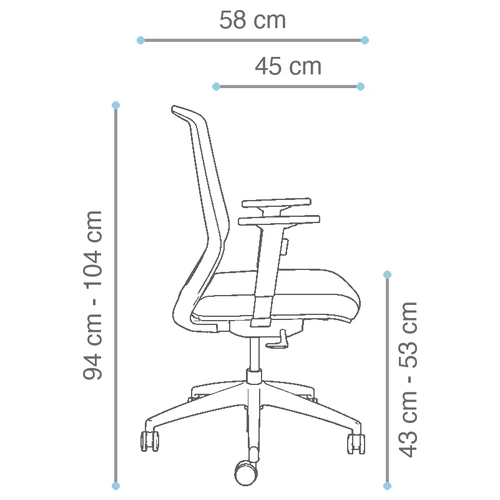 Dibujo técnico de la Silla Ejecutiva Big Boss con medidas, vista lateral
