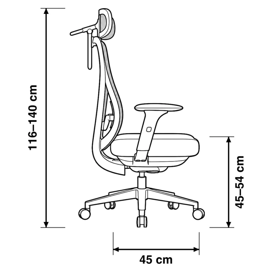 Dibujo técnico de la Silla Evora con medidas, vista lateral