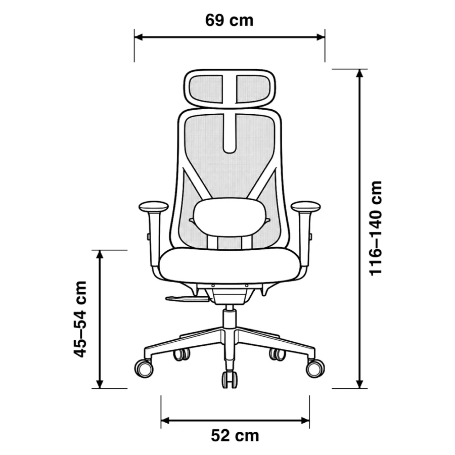 Dibujo técnico de la Silla Evora con medidas, vista frontal